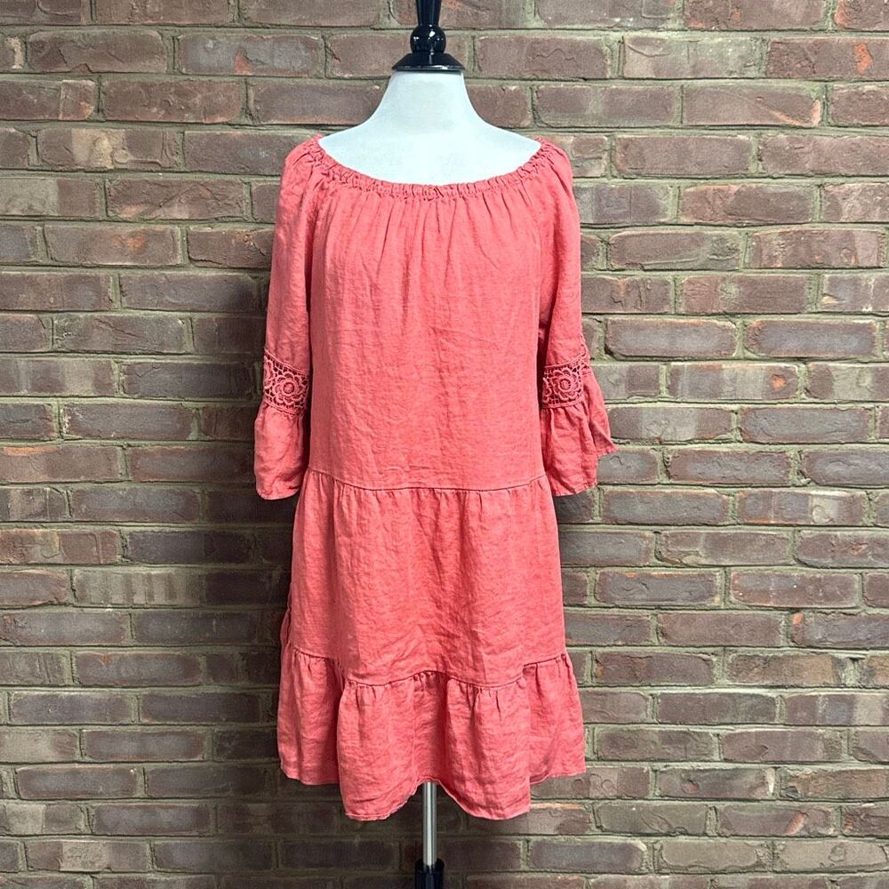 Terzo Millennio Bell Sleeve Tiered Linen Dress Size XL
